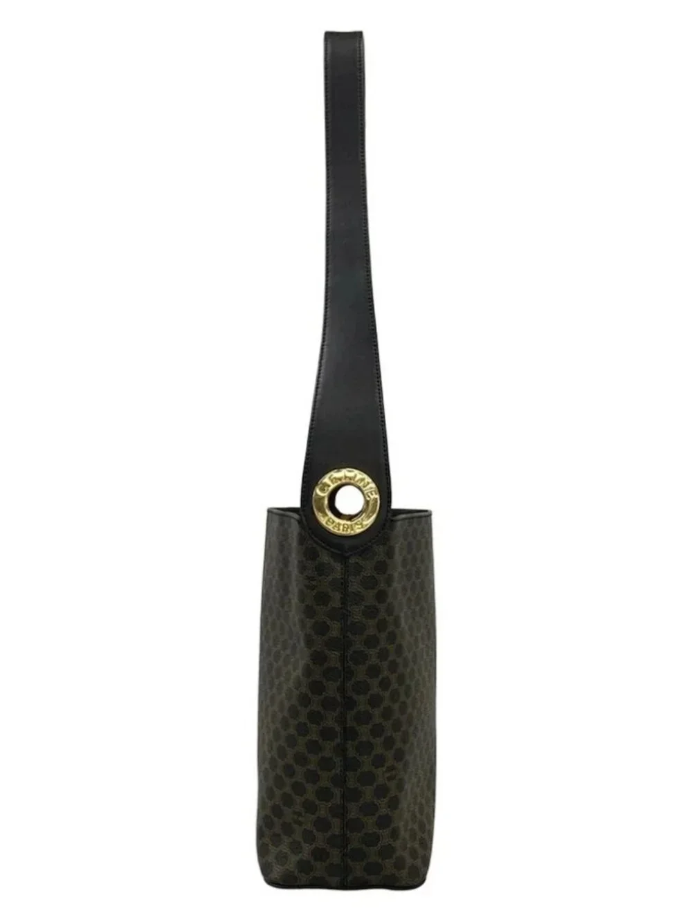 CELINE Macadam/Circle Logo Black Brown PVC Leather Shoulder Bag - Picture 2 of 15